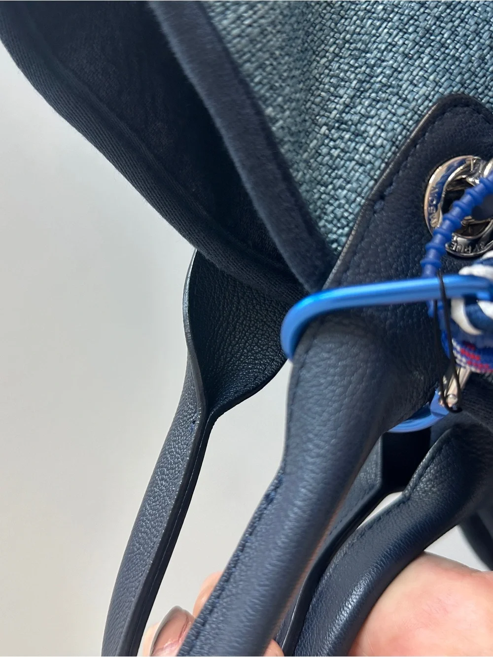 CHANEL Large Denim Tote Bag with silver hardware